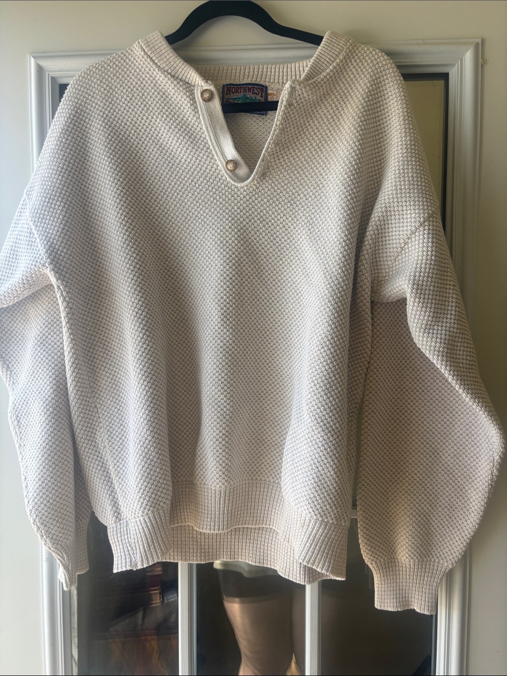 Northwest Cream Waffle-Knit Button-Neck Sweater